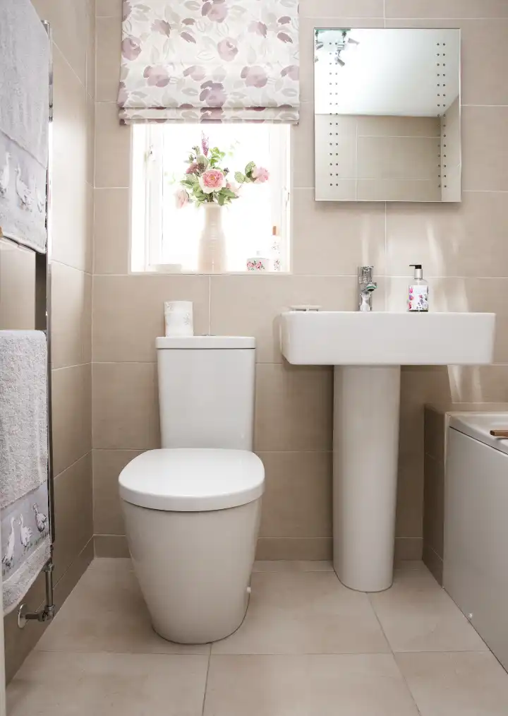 Modern luxurious bathroom with bathtub and elegant fixtures
